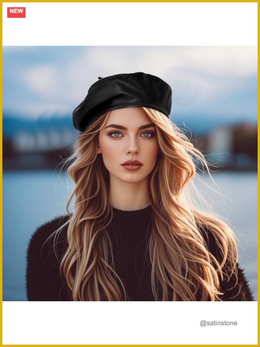 Women's PU Leather French Beret One Size Winter Hat - Picture 4 of 5